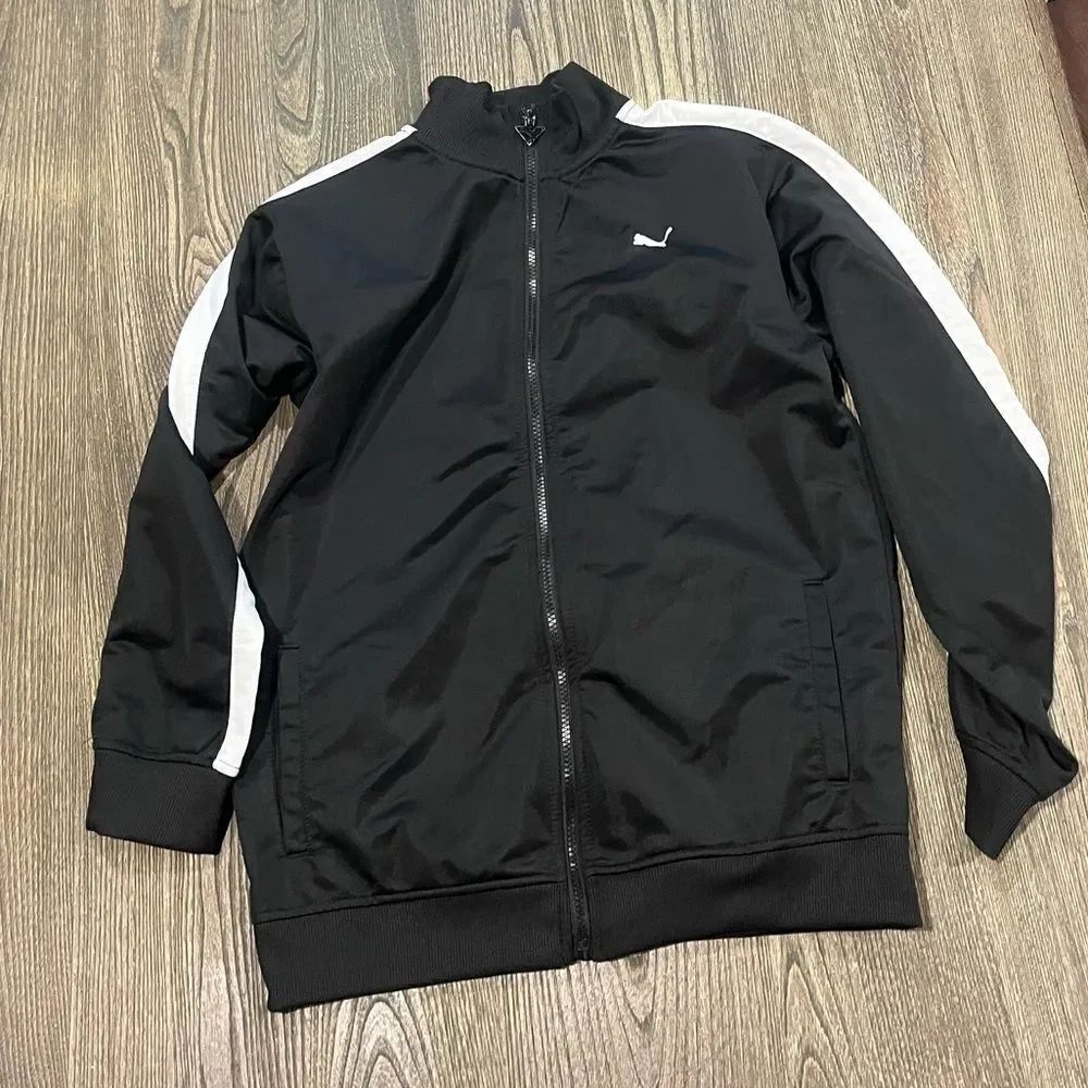 Puma Basic Tracksuit Jacket Boys Full Zip Mock Neck Black White Size XL